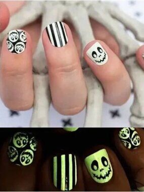 Boo Crew Color Street Nail Polish Strips Retired Glow-n-the-Dark Ghost Nails